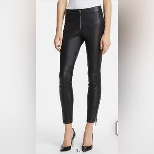 Elizabeth and James Black Lambskin Leath Pants with Silver Zippers, size XS.
